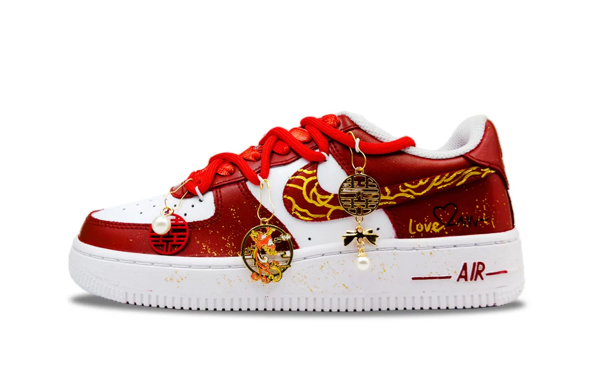 Nike Air Force 1 Wedding Bliss Abrasion Resistant Abrasion Resistant Low top Skateboard Shoes Unisex Red