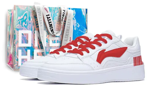 Li Ning Sycee 2 Slip Resistant Cushioning Abrasion Resistant Low top Skateboard Shoes Unisex White Red
