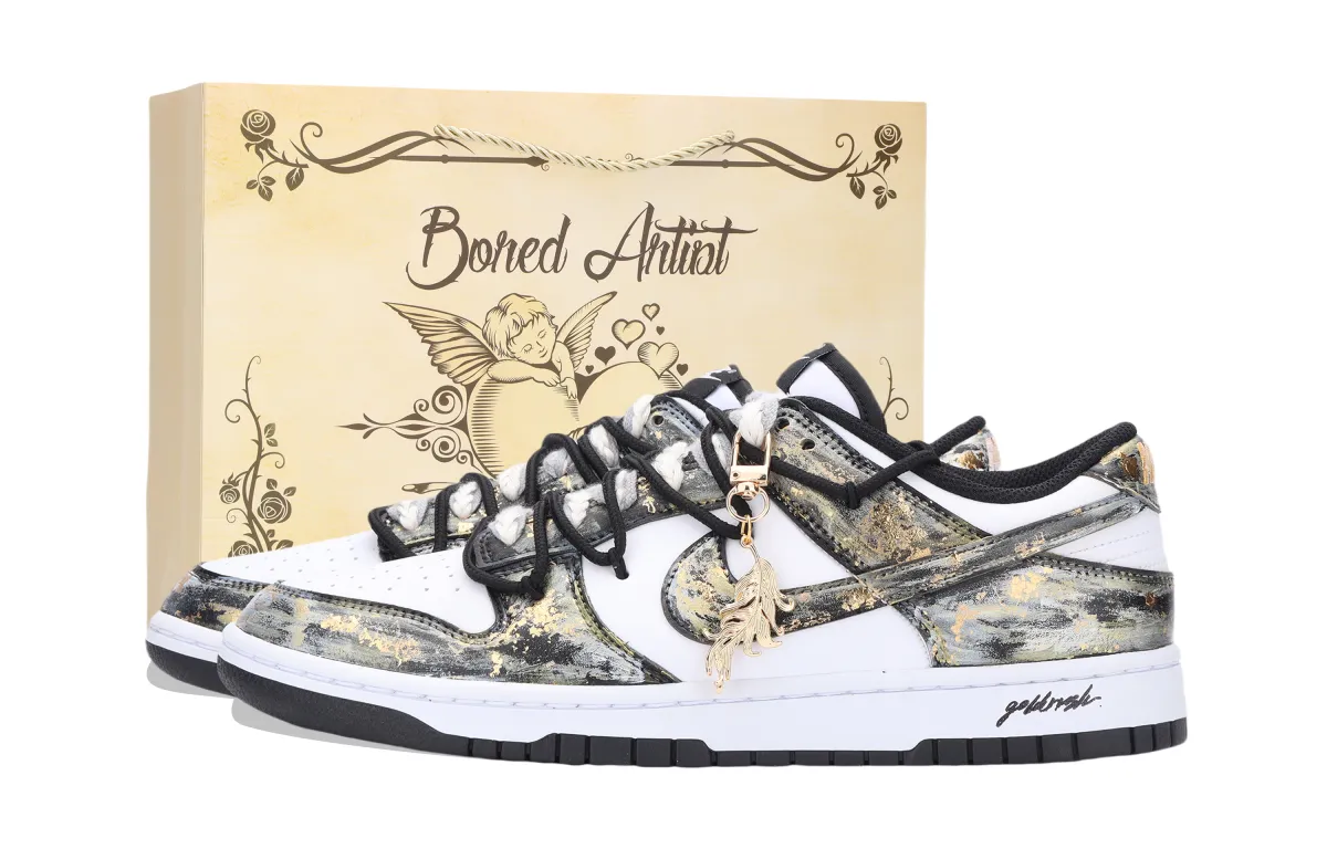 Nike Dunk Gold Rush Abrasion Resistant Abrasion Resistant Low top Skateboard Shoes Unisex Black White Gold