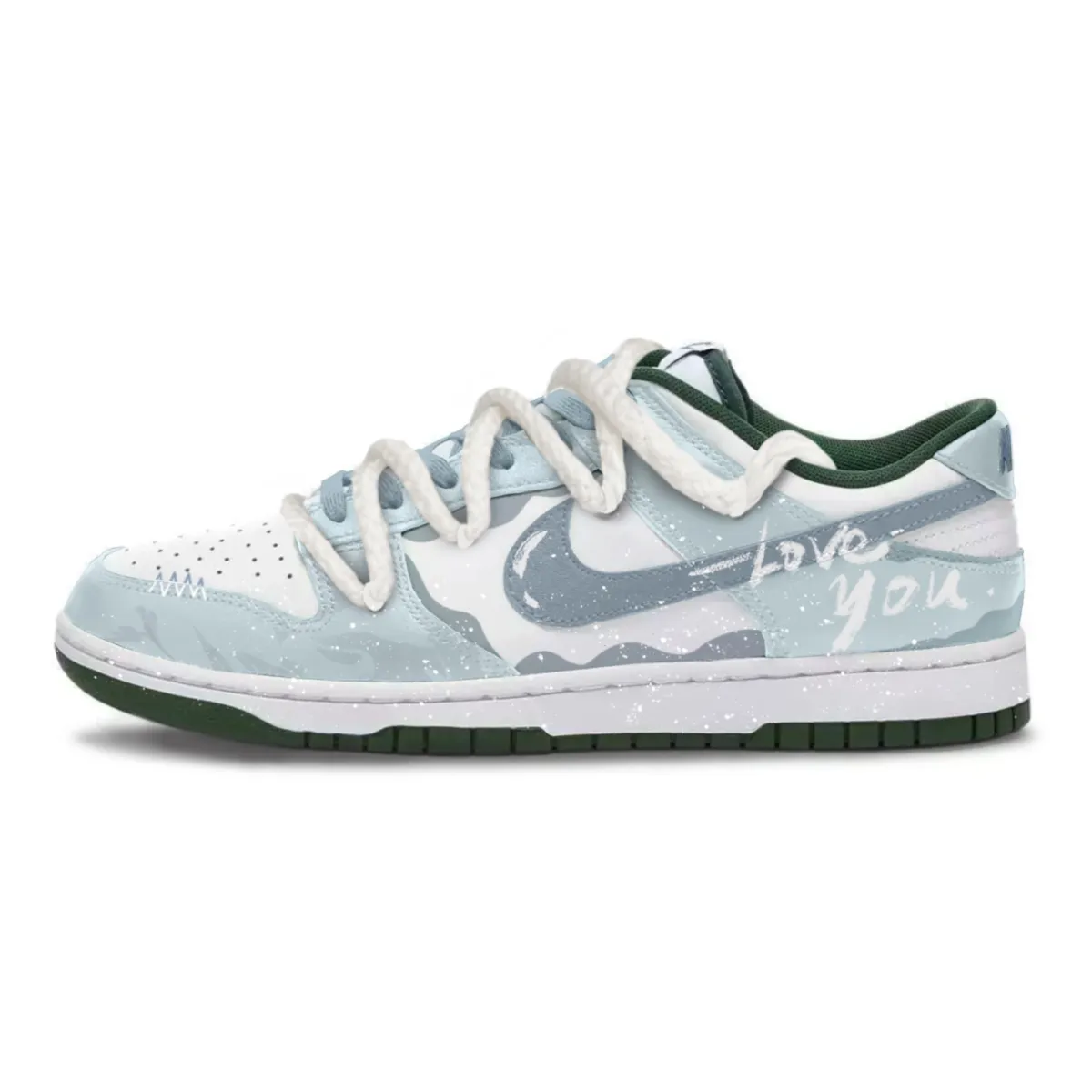 Nike Dunk Light Blue Love White Slip Resistant Low top Skateboard Shoes Unisex White Blue