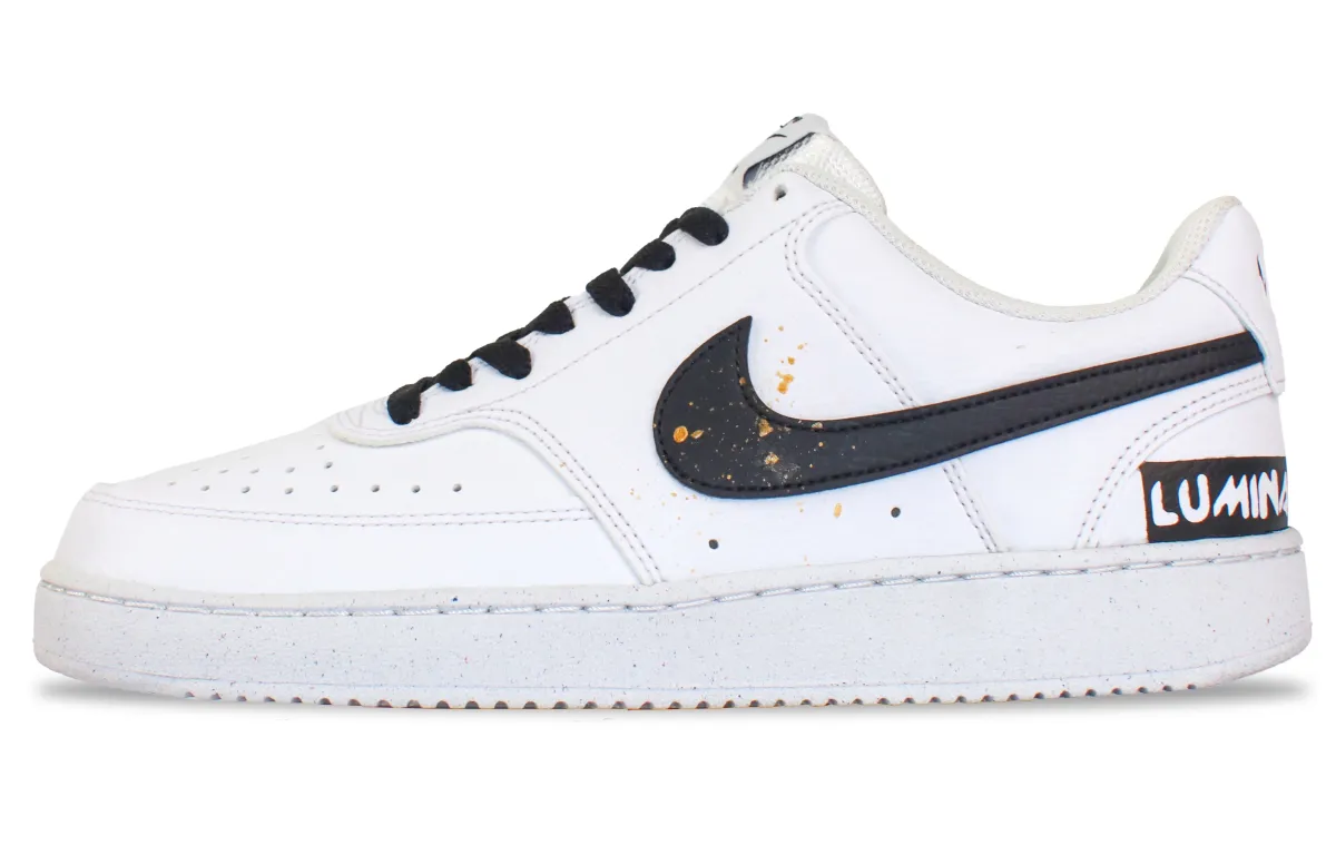 Nike Court Vision 1 Sprinkled Gold Print Slip Resistant Abrasion Resistant Low top Skateboard Shoes Men's Black White