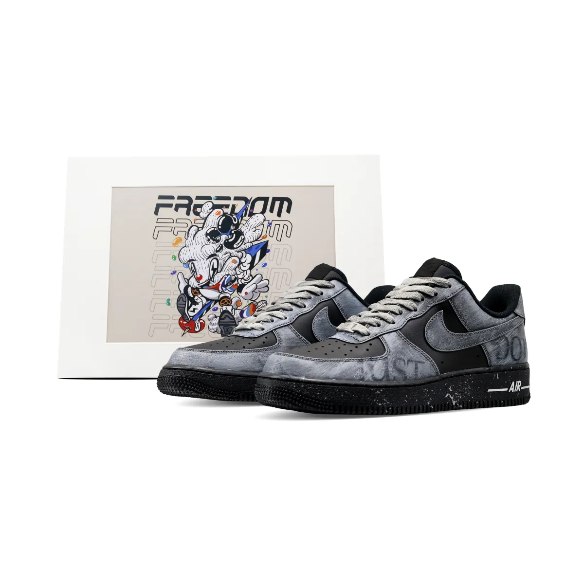 Nike Air Force 1 Slip Resistant Abrasion Resistant Low top Skateboard Shoes Unisex Black Gray