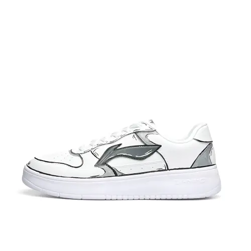 Li Ning Floating Boat Synthetic Leather Abrasion Resistant Lightweight Low top Skateboard Shoes Unisex White Gray