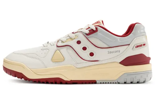 Saucony CROSS 90 Leather Casual Slip Resistant Abrasion Resistant Low top Skateboard Shoes Unisex Red White