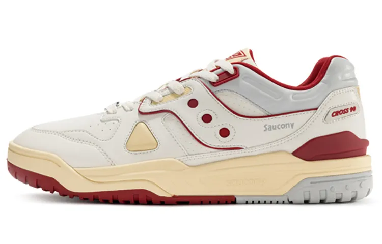 Saucony CROSS 90 Leather Casual Slip Resistant Abrasion Resistant Low top Skateboard Shoes Unisex Red White