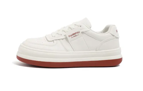 HUANQIU Slip Resistant, Abrasion Resistant, Lightweight, Height Increasing Low top Skateboard Shoes Women's Beige Red