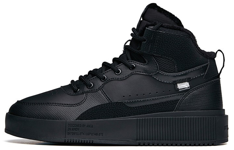Anta Life Collection Thermal Slip Resistant And Abrasion Resistant High top Skateboard Shoes Women's Black Fleece Lined