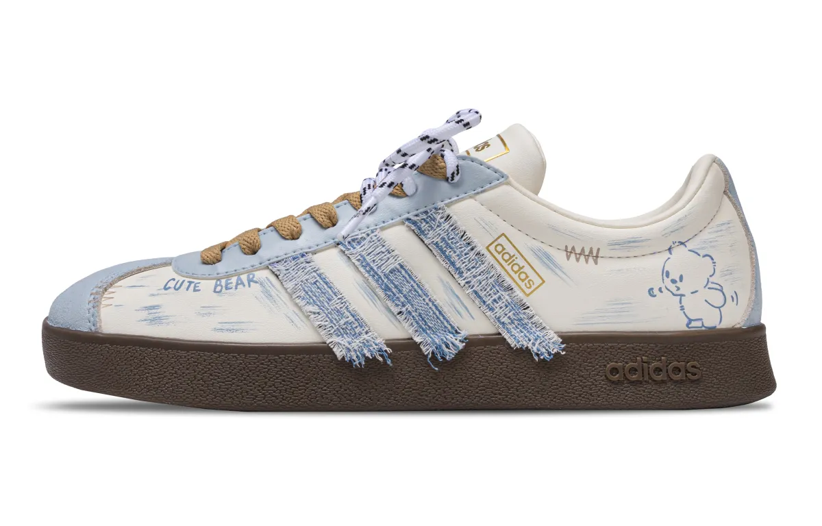 Adidas Vl Court Classic Pandora Manufacturing, Denim Bear Low top Skateboard Shoes Unisex Beige Blue