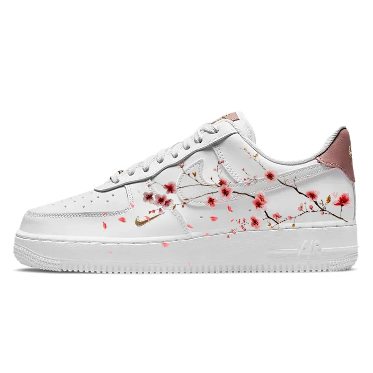 Nike Air Force 1 Flower Language Pieces Slip Resistant Low top Skateboard Shoes Women's White Pink