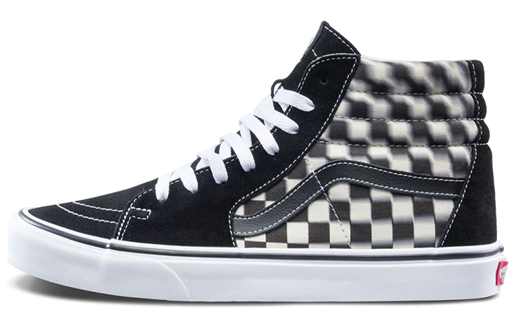 Vans SK8 classic fuzzy checkerboard casual high-top sneakers men and women same style black and white plaid