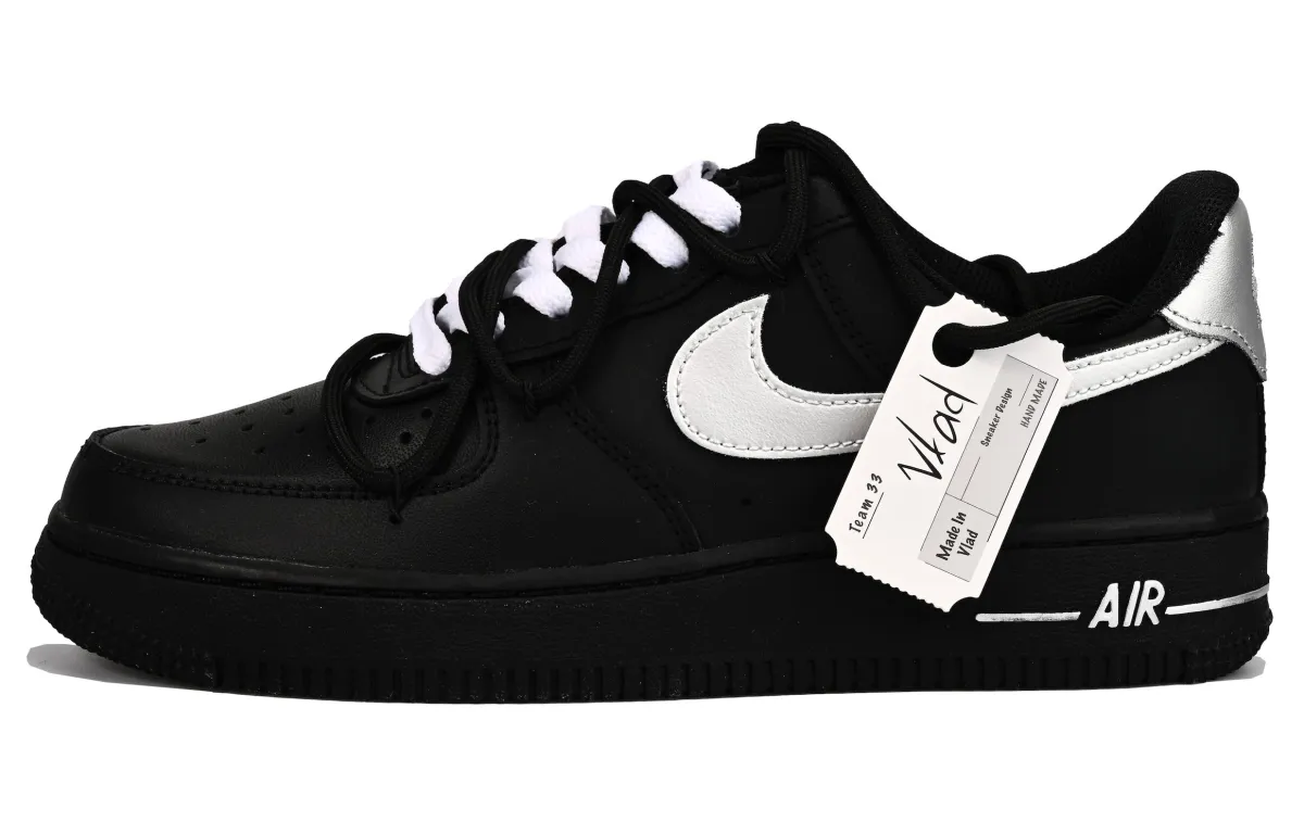 Nike Air Force 1 Slip Resistant Abrasion Resistant Low top Skateboard Shoes Women's Silver Black