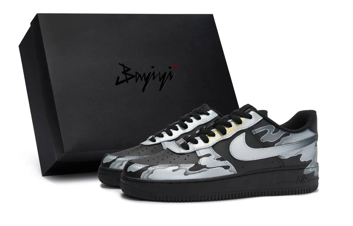 Nike Air Force 1 Quick Dry Impact Resistance Quick Dry Impact Resistance Low top Skateboard Shoes Unisex Black Silver