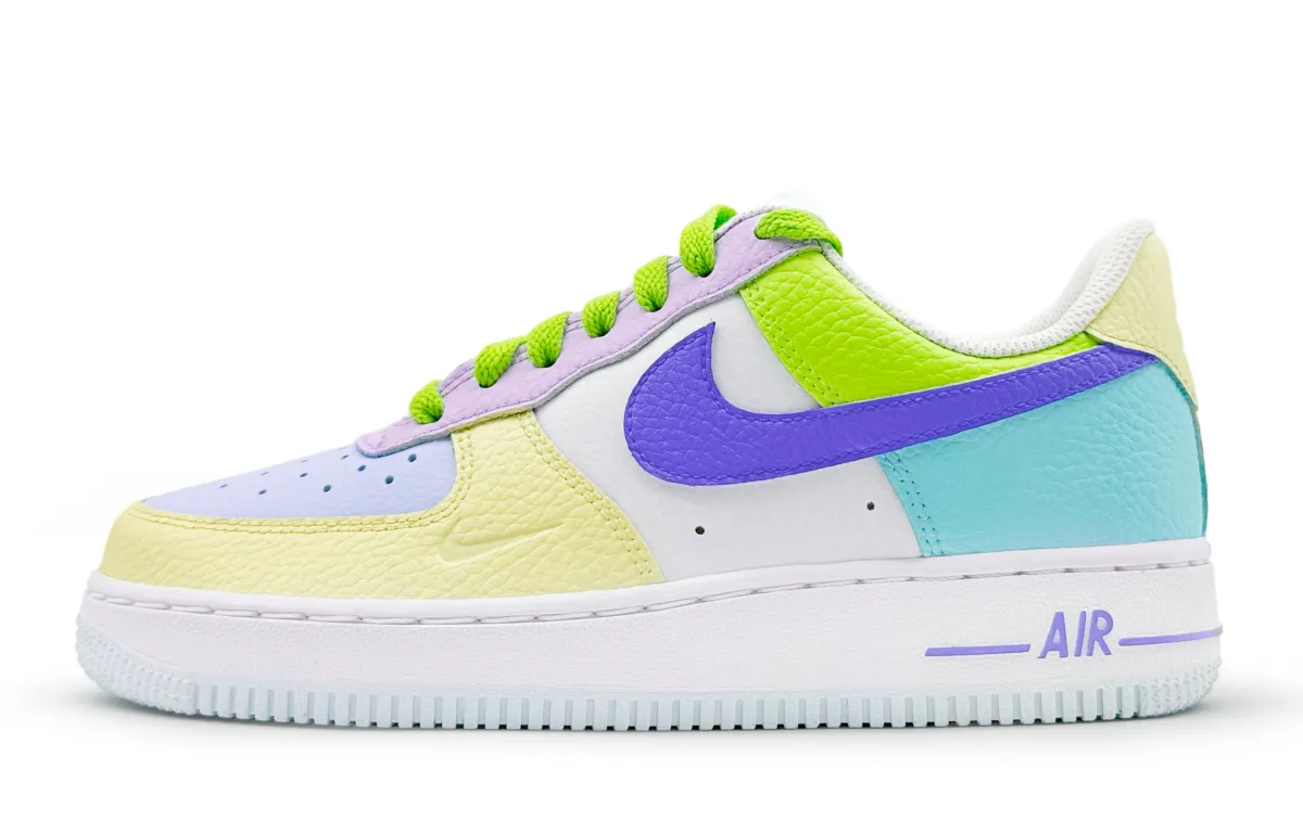 Nike Air Force 1 REGO Hot Dog, Rainbow Nichang Abrasion Resistant Low top Skateboard Shoes Women's Pink White Blue