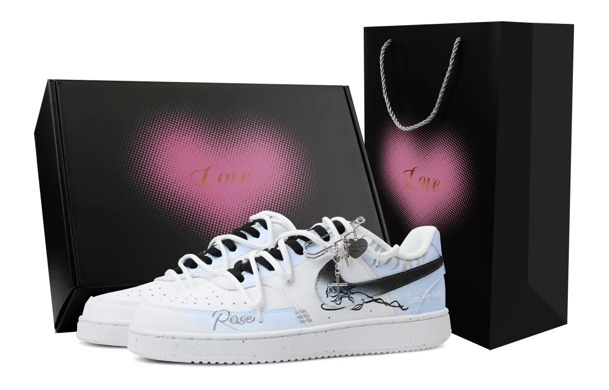 Nike Court Vision 1 Heart Box & Rose Blue Mail Set Slip Resistant Cushioning Low top Skateboard Shoes Men's Light Blue