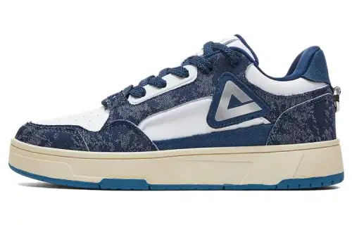 PEAK Taichi Magazine Fabric Slip Resistant Abrasion Resistant Low top Skateboard Shoes Unisex Blue White