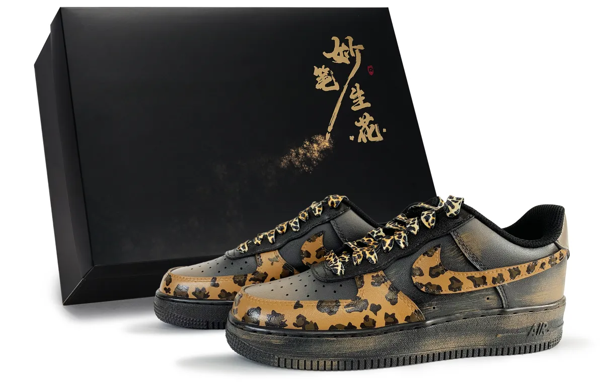 Nike Air Force 1 Flower Of The Brush, Caramel Shadow Burst Low top Skateboard Shoes Unisex Black Brown