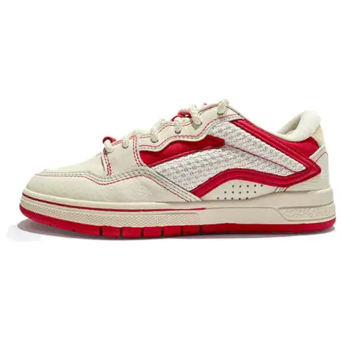 Li Ning Slip Resistant Abrasion Resistant Low top Skateboard Shoes Women's Beige Red
