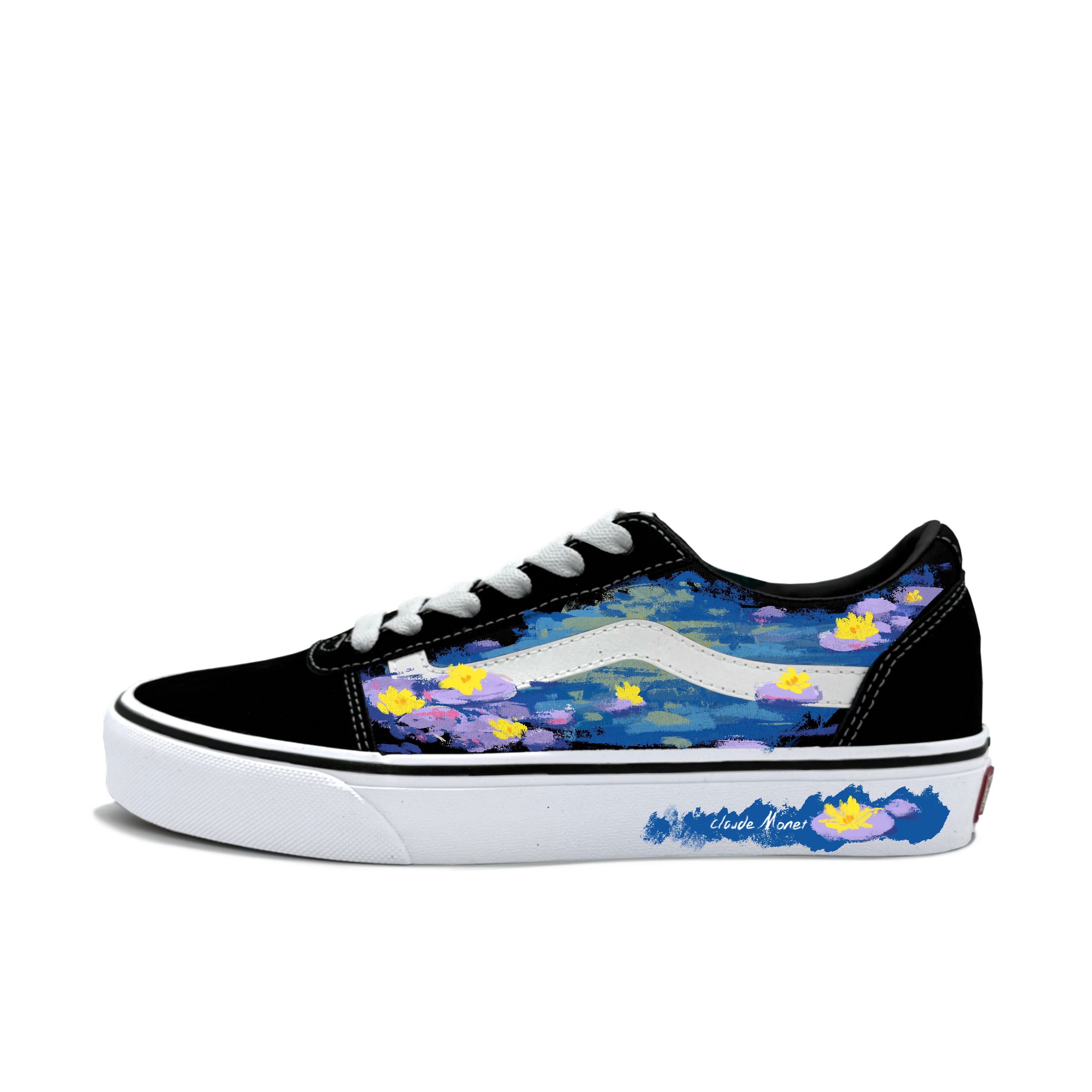 Vans, sneakers, elegant fashionable universal trend low black oil paint painting, custom-made, style