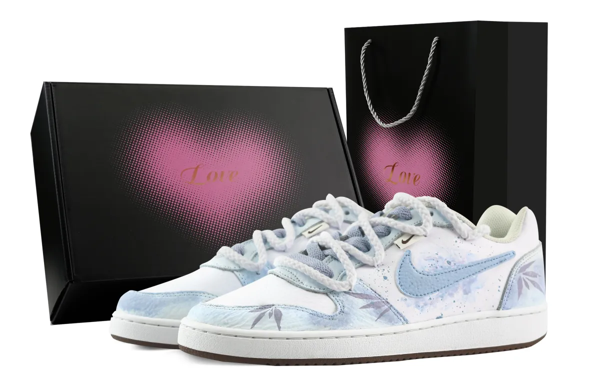Nike EBERNON Light Blue Bamboo Shadow, Heart Box Abrasion Resistant Low top Skateboard Shoes Men's