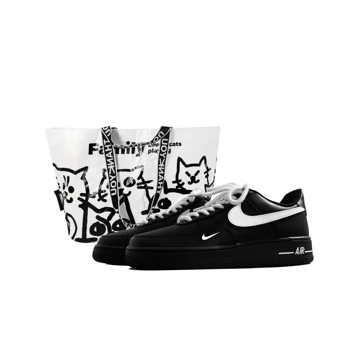 Nike Air Force 1 Slip Resistant Abrasion Resistant Low top Skateboard Shoes Unisex Black White