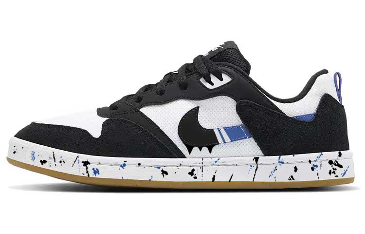 Nike SB Alleyoop Trendy Ink Splatter, Classic Blue Black Low top Skateboard Shoes Men's Black White Blue