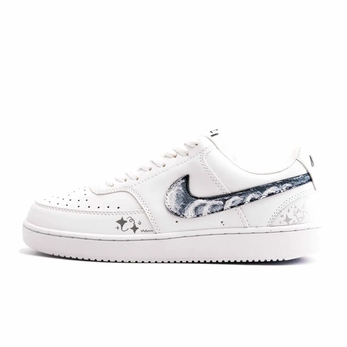 Nike Court Vision 1 Star Moon Silver Wing Cushioning, Wear Resistant Low top Skateboard Shoes Unisex White