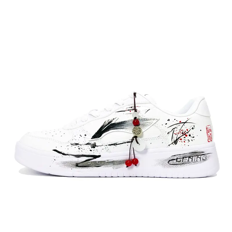 Li Ning Floating Boat Slip Resistant Abrasion Resistant Low top Skateboard Shoes Men's Black White