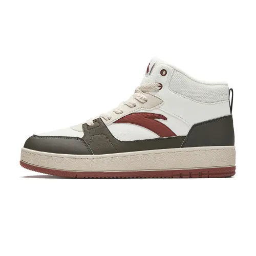 Anta First Year Abrasion Resistant Lightweight High top Skateboard Shoes Men's White Brown Red