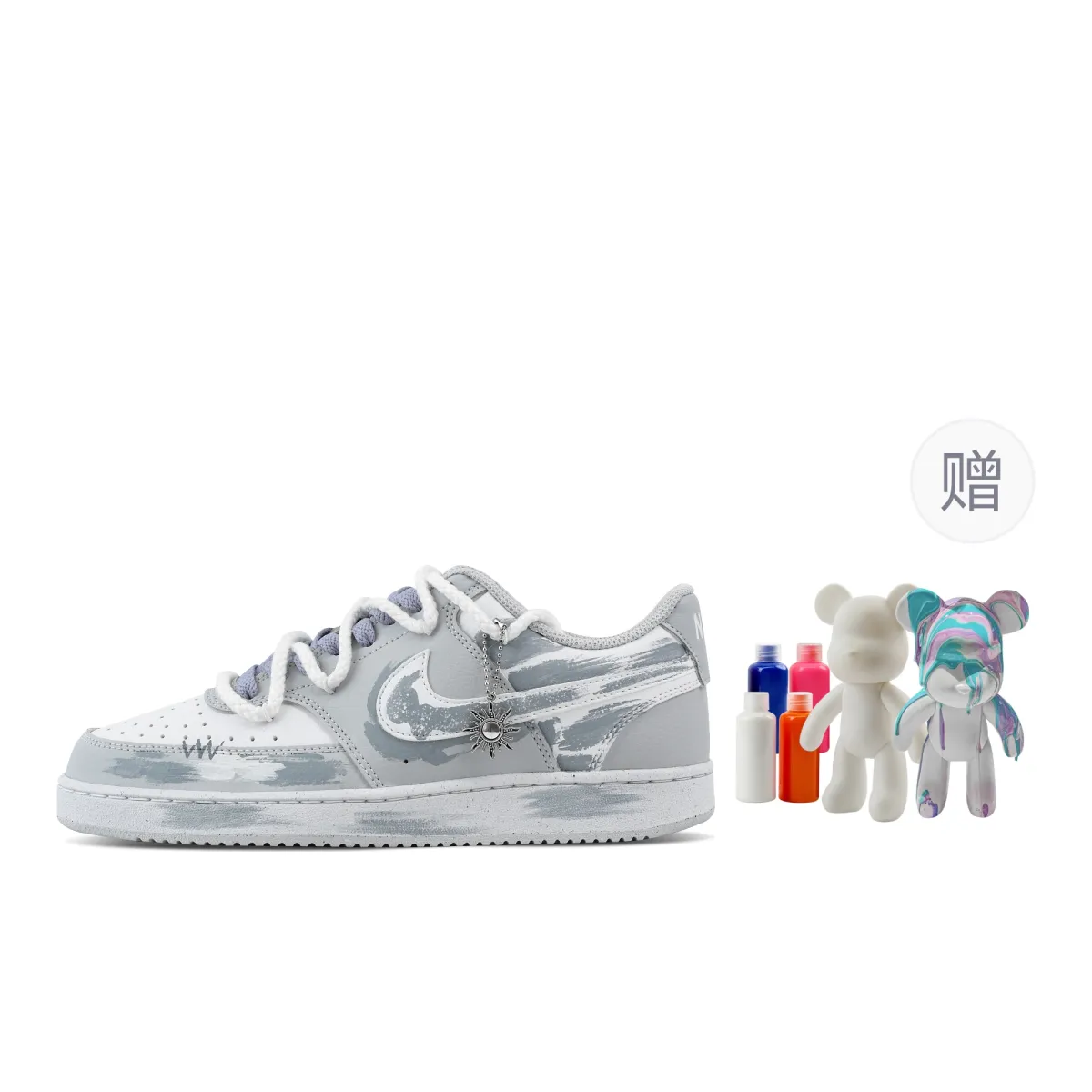 Nike Court Vision 1 Smiley Face Flowing, Fluid Bear Abrasion Resistant Low top Skateboard Shoes Men's Light Gray