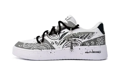 Li Ning Slip Resistant, Abrasion Resistant, Breathable Low top Skateboard Shoes Men's Gray White