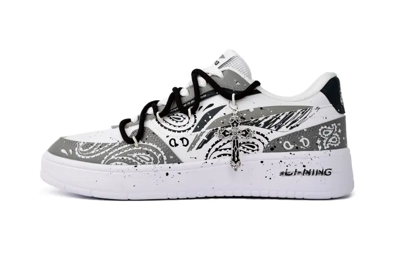 Li Ning Slip Resistant, Abrasion Resistant, Breathable Low top Skateboard Shoes Men's Gray White
