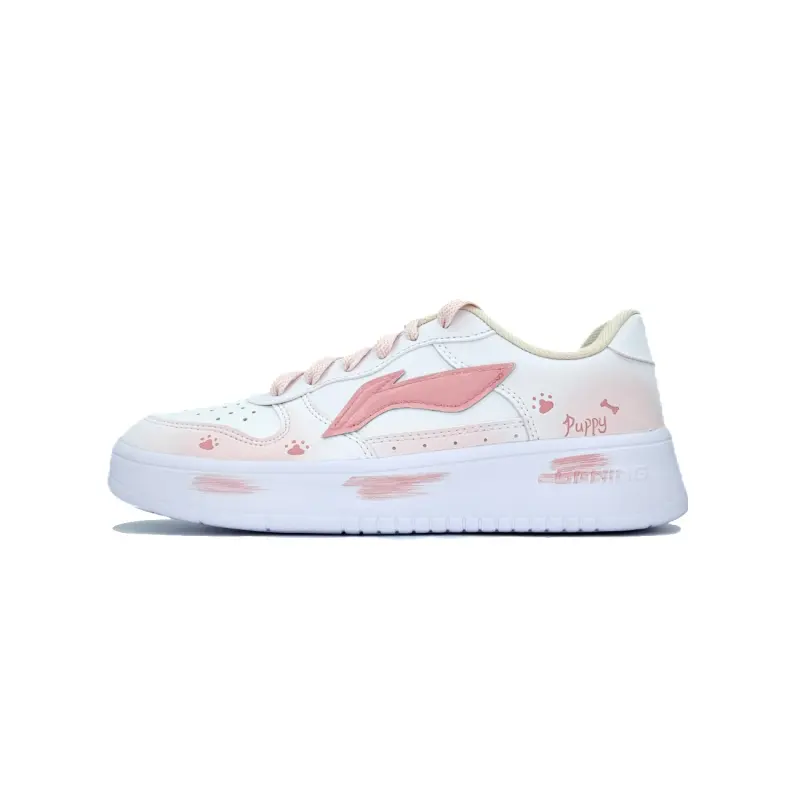 Li Ning Floating Boat Coverage Slip Resistant And Abrasion Resistant Low top Skateboard Shoes Unisex White Pink