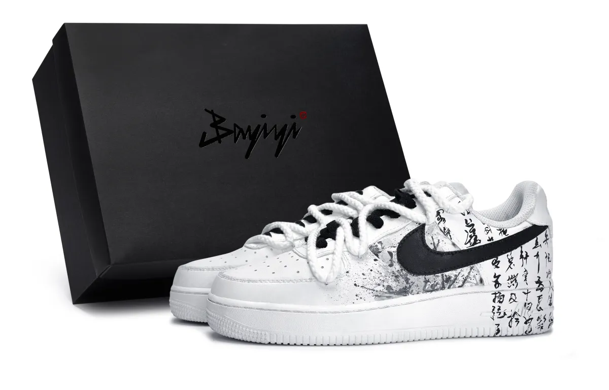 Nike Air Force 1 Slip Resistant Abrasion Resistant Low top Skateboard Shoes Unisex Black White