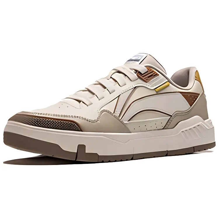 Li Ning Common 80s Synthetic Leather Slip Resistant Abrasion Resistant Low top Skateboard Shoes Women's Beige Brown