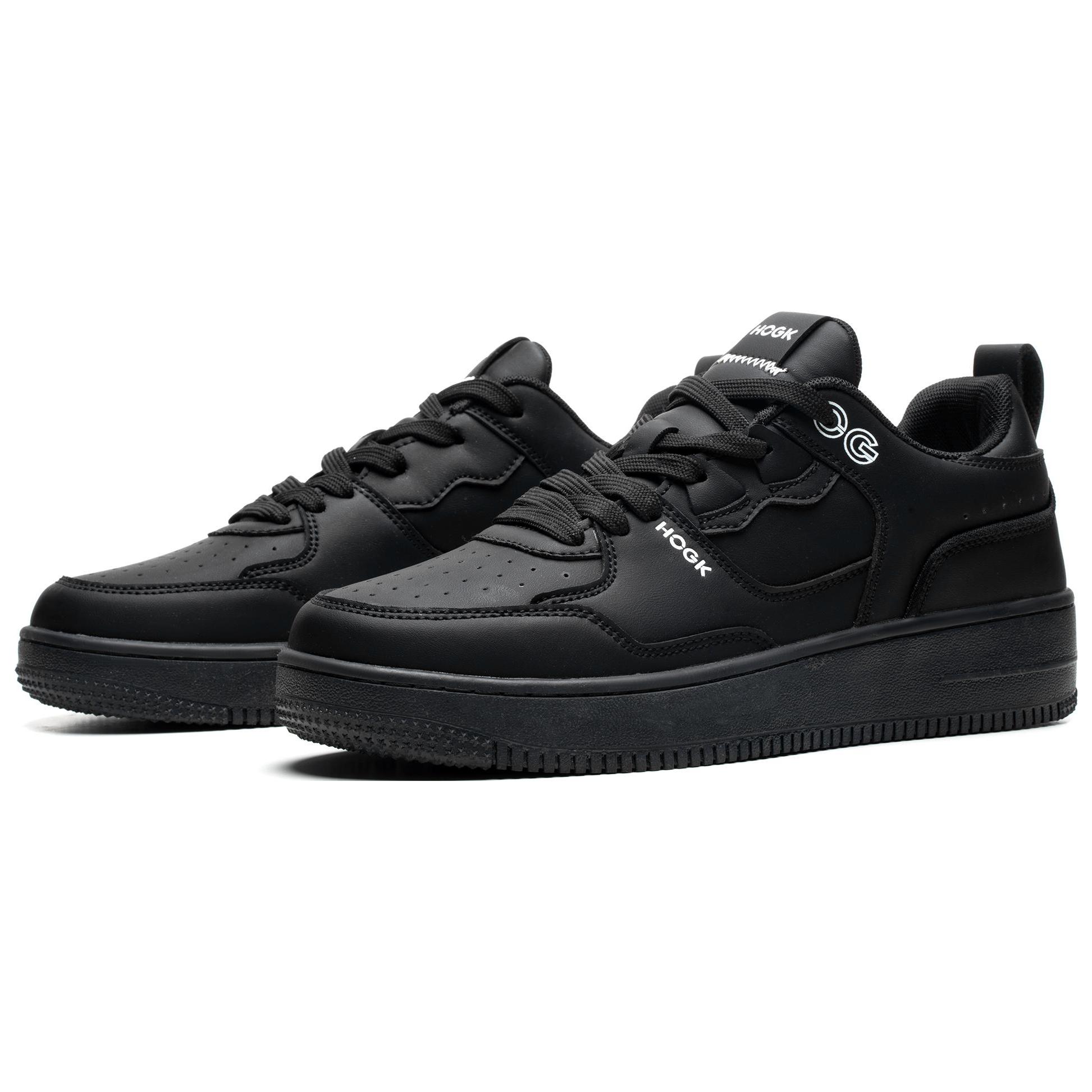 HOGK Microfiber Leather Low top Skateboard Shoes Unisex Black
