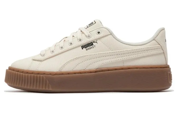 PUMA BASKET PLATFORM Canvas Height Increasing Low top Skateboard Shoes Women's Beige