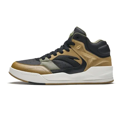 Anta Slip Resistant Height Increasing Slip Resistant Height Increasing High top Skateboard Shoes Men's Black Gold