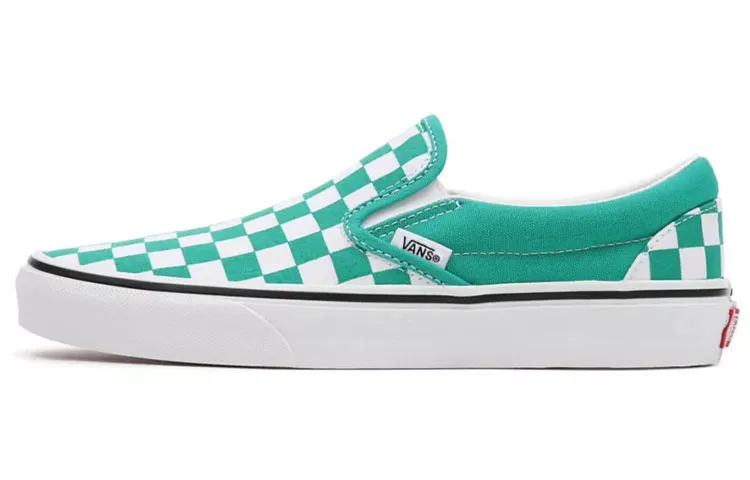 Vans CLASSIC SLIP on Checkerboard Canvas Abrasion Resistant Lightweight Low top Skateboard Shoes Unisex Green White