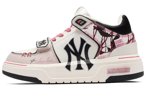 MLB Chunky Liner Slip Resistant Abrasion Resistant Mid top Skateboard Shoes Unisex White Black Pink