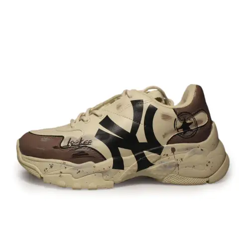 MLB Big Ball Chunky Sneakers . Coverage Slip Resistant Low top Skateboard Shoes Unisex Beige Fashion Versatile