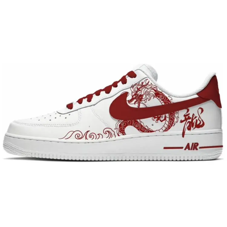 Nike Air Force 1 Slip Resistant Cushioning Abrasion Resistant Low top Skateboard Shoes Unisex White Red