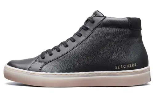 Skechers Side Street Split Cow Leather, Artificial Leather Mid top Skateboard Shoes Black White