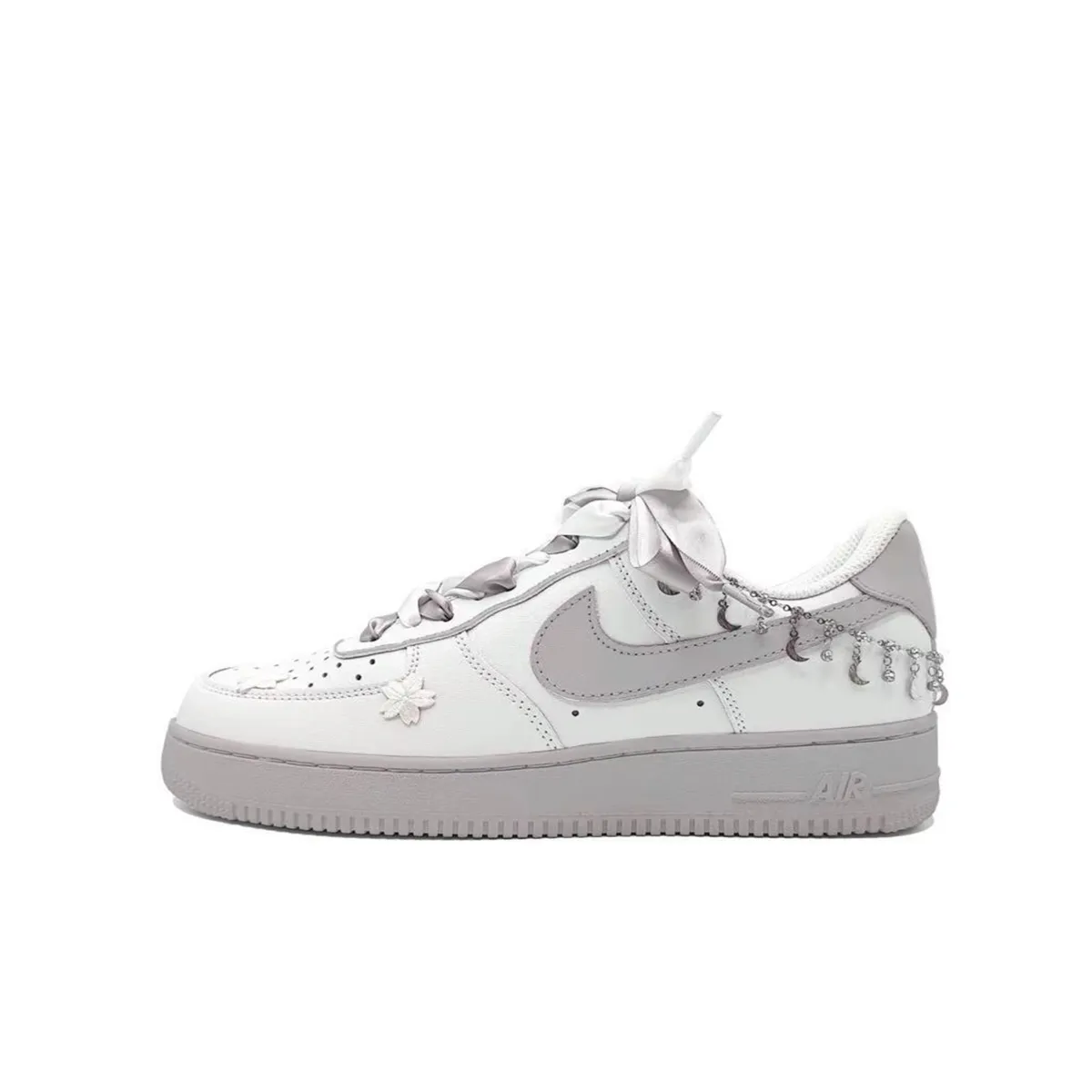 Nike Air Force 1 Slip Resistant Abrasion Resistant Low top Skateboard Shoes Unisex Light Gray
