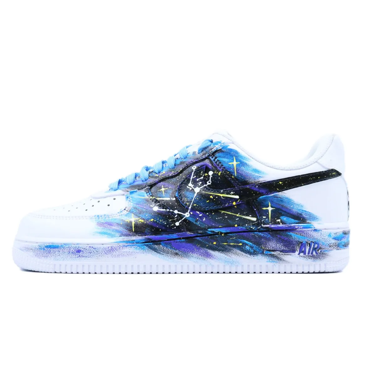 Nike Air Force 1 Sparkling Stars Slip Resistant Low top Skateboard Shoes Unisex White Blue