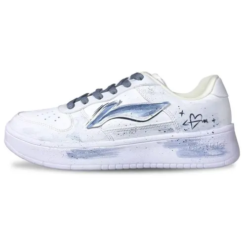 Li Ning Cushioning Abrasion Resistant Breathable Low top Skateboard Shoes Women's White Blue