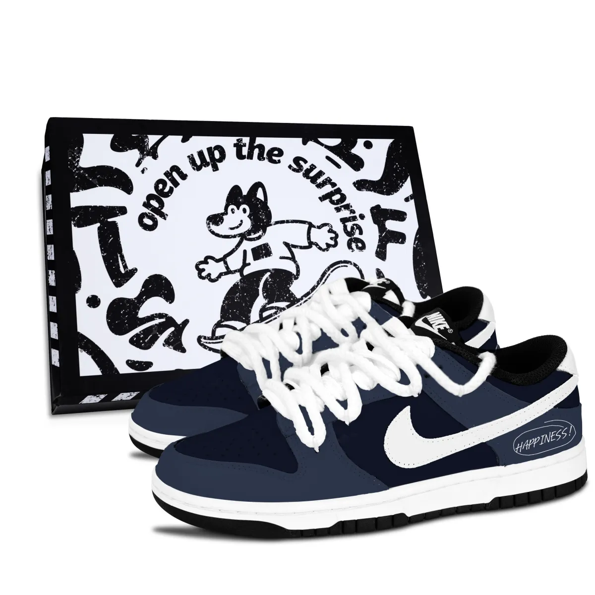 Nike Dunk Black White HAPPINESS Slip Resistant Abrasion Resistant Slip Resistant Abrasion Resistant Low top