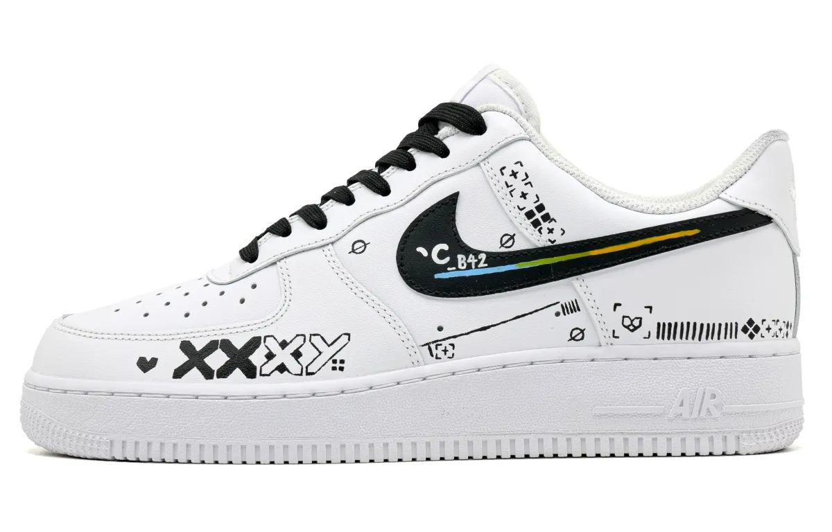 Nike Air Force 1 Print Collection 2.0 Lightweight Low top Skateboard Shoes Unisex Black White