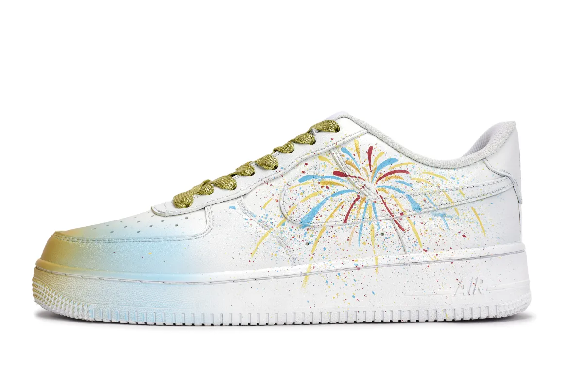 Nike Air Force 1 Slip Resistant Abrasion Resistant Low top Skateboard Shoes Men's White Blue Yellow Red