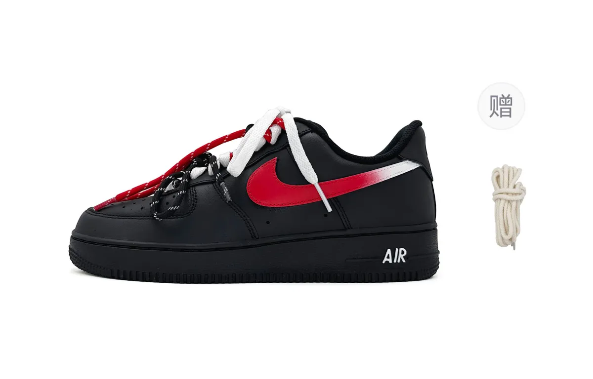 Nike Air Force 1 Slip Resistant Abrasion Resistant Low top Skateboard Shoes Unisex Black Red White