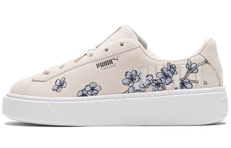 PUMA Platform Floral Flowers Casual Low Tops Skateboarding Shoes Beige Women's